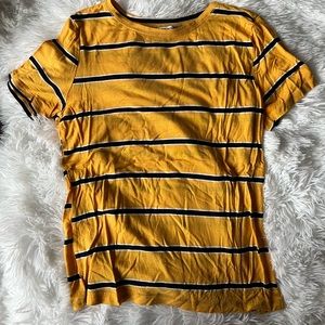 Yellow t-shirt with blue and white stripes